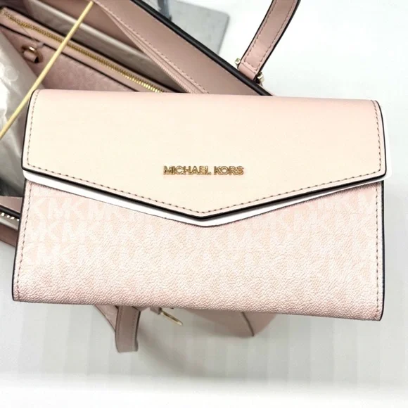 Michael Kors Charlotte LG Tote Bag 3 IN 1 Leather Shoulder Bag Powder Blush
